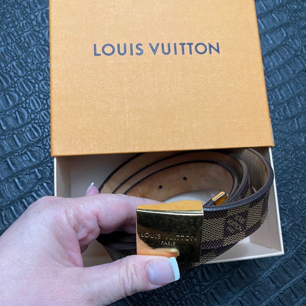 Louis Vuitton Damier Ebene Saint Tulle Belt Brown-Gold Buckle - Picture 1 of 8